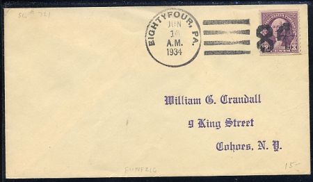 US Pennsylvania, Eightyfour 721 Fancy Cancel Cover, 84