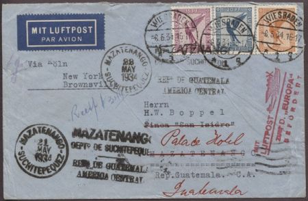 Germany 1934 Europa Catapult to Guatemala