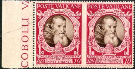 Vatican 121 Error NH Left Margin Pair Imperf Between