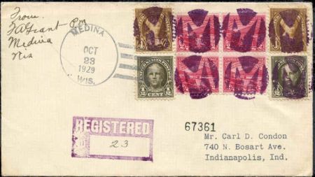 US Wisconsin, Medina 551, 556, 681 Fancy Cancel Cover'Negative"M" in Circle