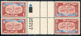 Israel 10 VF NH Tete-Beche, gutter block w/extra perf row in gutter