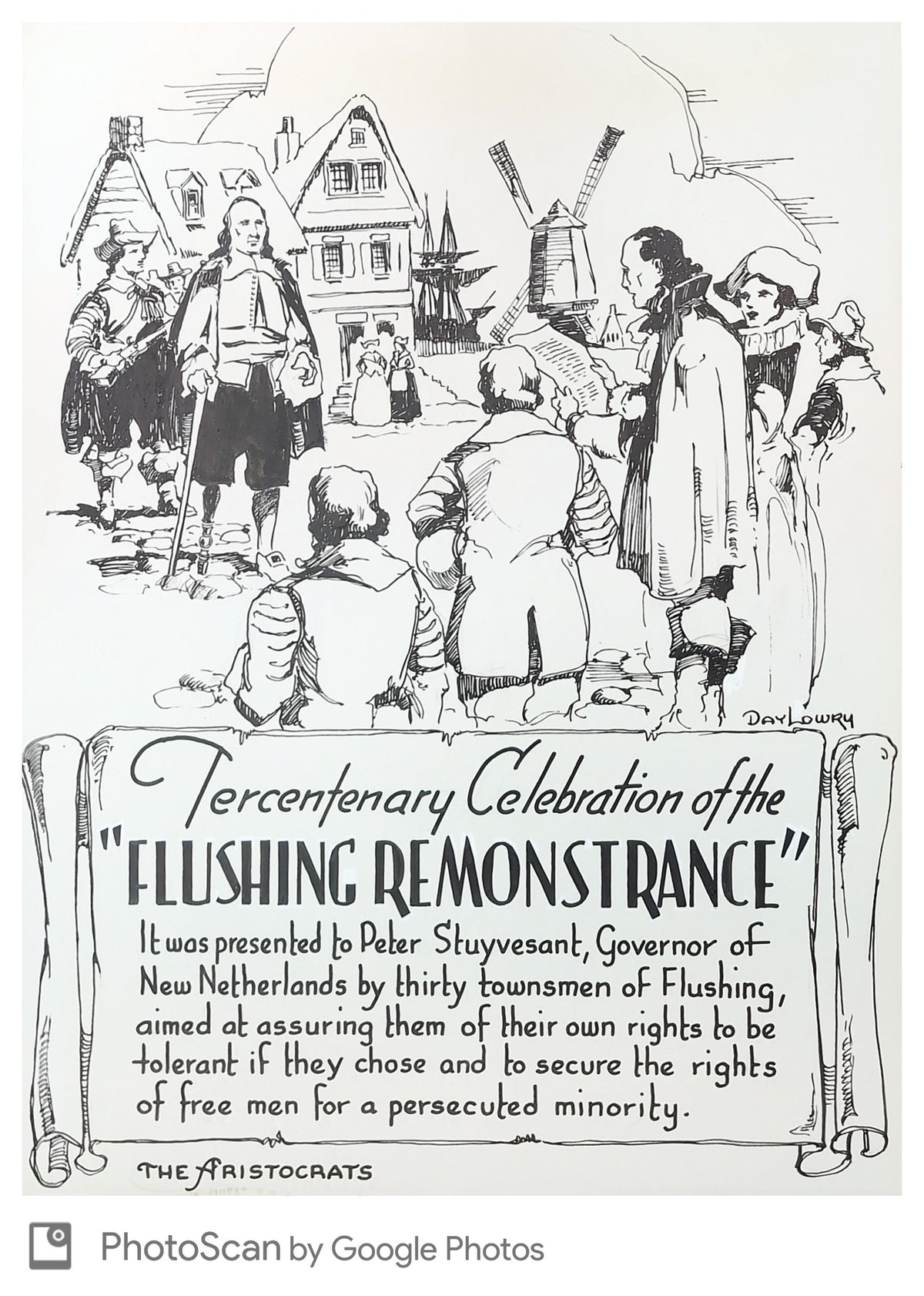US The Aristocrat Artwork 1957  #1099 "Flushing Remonstrance" Tercentenary, Religious Freedom