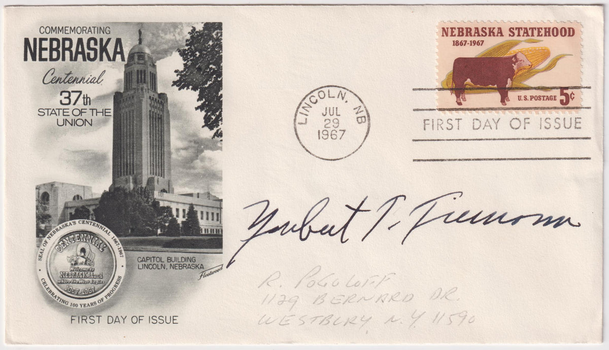 US 1328 FDC Signed by Governor Norbert Tiemann of NE
