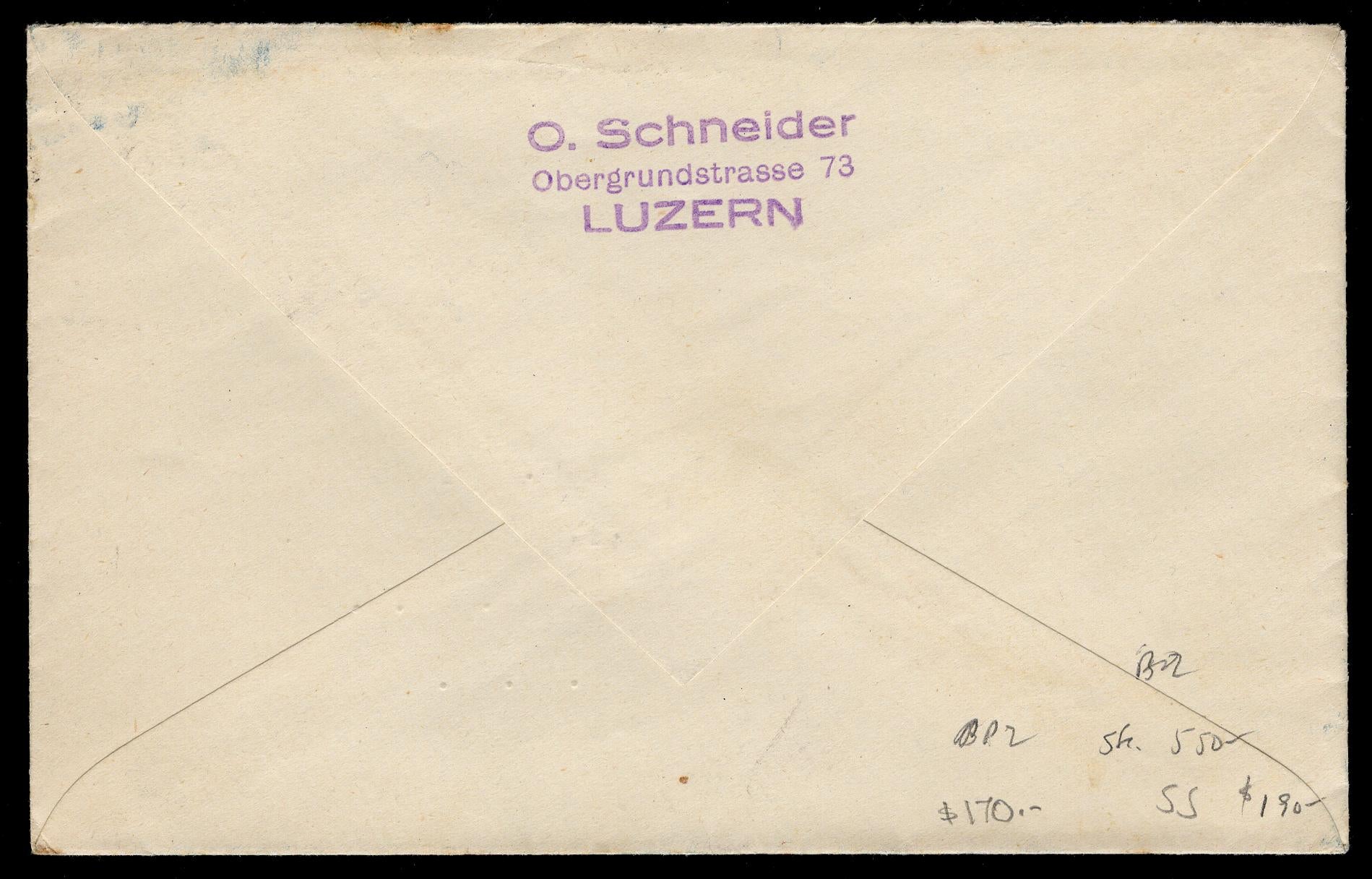 Switzerland 1939 #B95 FDC Sent to USA