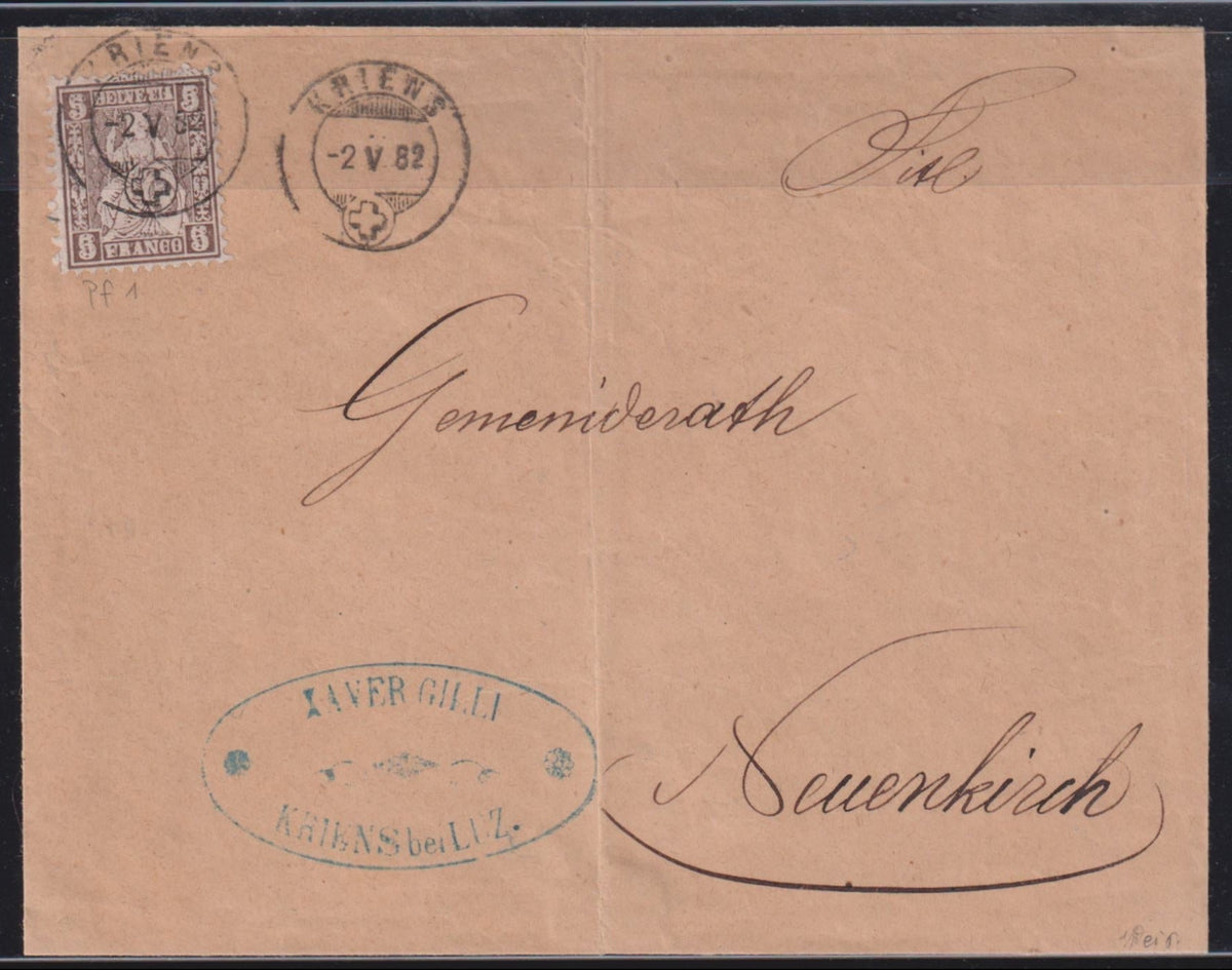 Switzerland 1882 #61a Double Embossing on cover with Von Der Weid Certificate