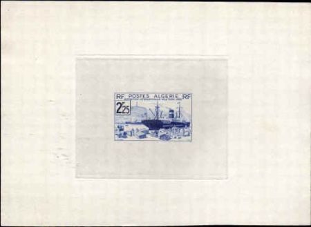 Algeria 130  Artist Die Proof, Ship, in Deep Blue