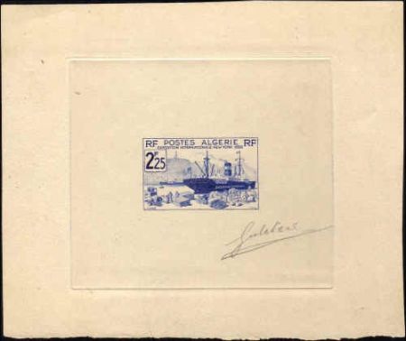 Algeria 130  Artist Die Proof, Ship, in Ultra, Signed
