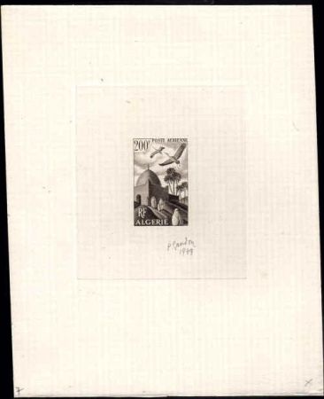 Algeria C10  Artist Die Proof, Birds, in Sepia, Signed