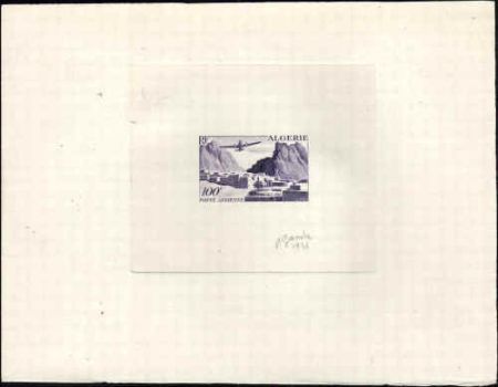 Algeria C9  Artist Die Proof, Airplane, Violet, Signed