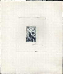 Algeria C8 1949  Artist Die Proof, Birds, Dark Blue, Signed