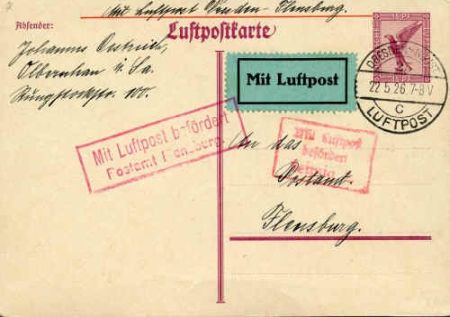 Germany 1926 VF 15pf postal card  from Dresden to Flensburg.
