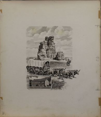 US Artmaster Scott 1061 1954 Kansas Territory, Pioneer Wagon Train  - Artwork
