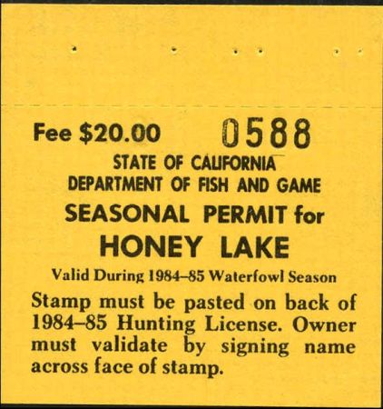 US 1984-85 Honey Lake permit stamp