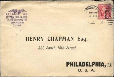 US Shanghai Scott 528B on F - VF clean cover to Philadelphia, PA