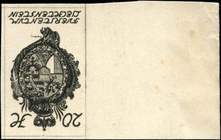 Liechtenstein 21 Proof in black on cardstock - left margin