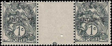 French Andorra F - VF NH  Gutter Blocks 1 - 3 P1 1931 1st issue