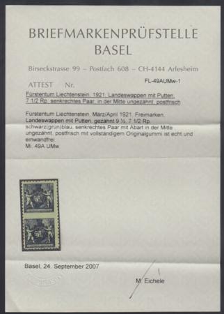 Liechtenstein 58 Variety NH Vertical Pair - Cert