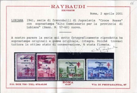 Yugoslavia, Lubiana  1941  Italian Occupation, Sassone 57 - 60 F-VF NH Raybaudi certificate.