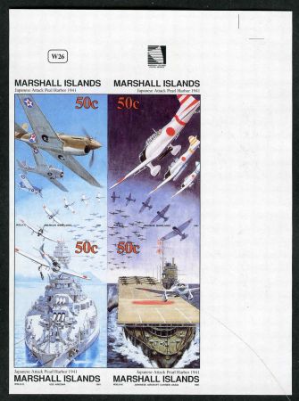 Marshall Is. 288 - 291 Imperf Block, Attack on Pearl Harbor , WWll