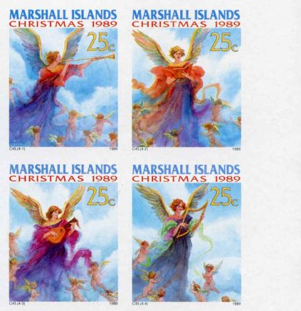 Marshall Is. 341 - 344 Imperf Block of 4, Christmas, Angels