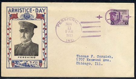 US Indiana, Pershing 731a Fancy Cancel Cover, Pershing in circle