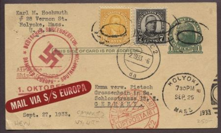 US 1933 "Europa" Catapult to Germany UX27, 639, 642