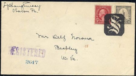 US Pennsylvania, Sharon 634, 696  Fancy Cancel Cover, Negative "S" in Rectangle