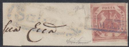 Naples 3c F - VF On Piece Variety, Deep Carmine-Lake - Triple Re-Entry