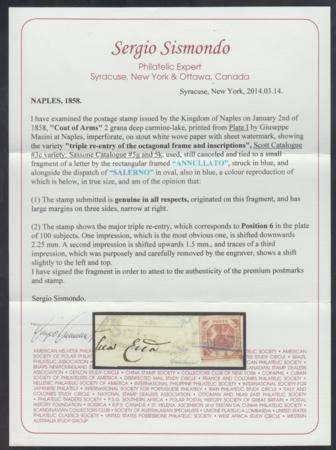 Naples 3c F - VF On Piece Variety, Deep Carmine-Lake - Triple Re-Entry