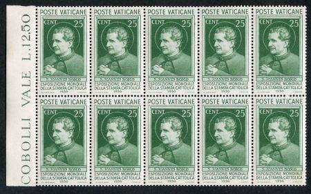 Vatican 49 Error XF NH Unusually well centered Block of 10