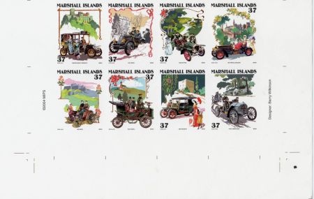 Marshall Is. 828 Imperf Block of 8, Vintage Cars