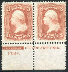 US 94 Early Classics F - VF  No Gum Pair with Bottom Margin and inscription - Fresh color