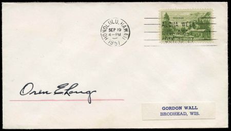 US 999 Autographed Cover, Gov of Hawaii, Oren Long