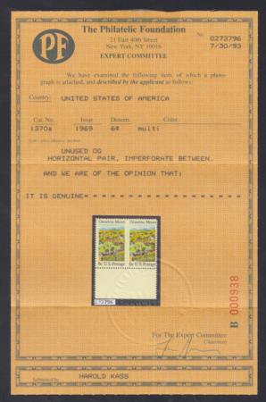 US 1370a Error F - VF NH Pair Imperf Between
