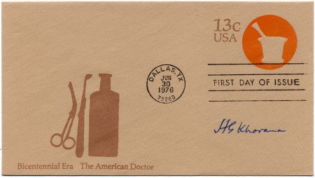 US U574 FDC Signed by H. G. Khorana,  Nobel Prize Winner