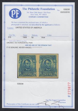 US 315 Bureau & Regular Issues XF NH Exceptional pair with PFC