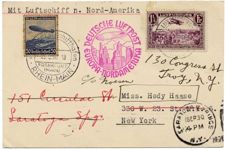 Luxembourg / Germany 1936 9th North America Flight Card.