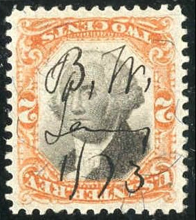 US R135b Revenue VF - XF inverted center, manuscript cancel, lovely stamp