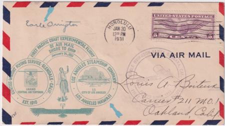 US 1931 Earle Ovington Autograph on Cover with C12
