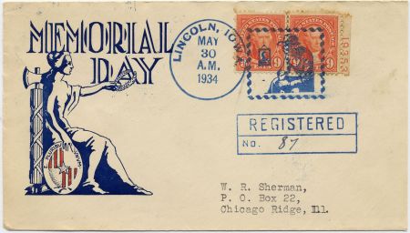 US Iowa, Lincoln 641  Fancy Cancel Cover, Memorial Day