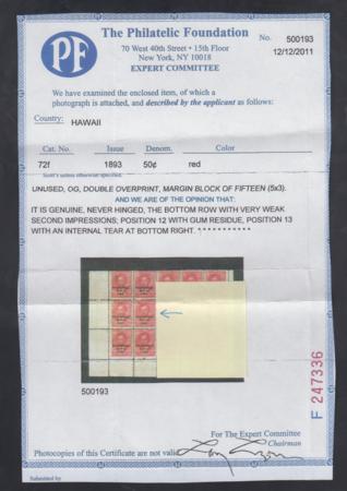 US Possessions - Hawaii 72f NH F - VF Type III PF cert cv $1,600
