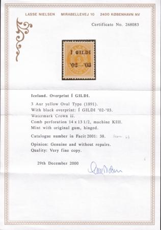 Iceland 63 Facit 38 Mint H VF - XF Nielsen Cert