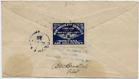 Canada 1925 First Flight with CL 5 Haileybury - Rouyn, Signed  Pilot Broatch