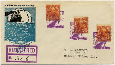US Illinois, Marine 723 Fancy Cancel Cover, Ship