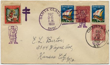 US Indiana, Santa Claus 654 682  Fancy Cancel Cover, Santa Full  Figure