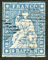 Switzerland 32A  F + Used 3 1/2 frame lines, 2 large margins swiss cert cv 1000.00