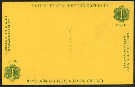US Postal Stationary UX1EDb var. 1880 Charles K. Marshall Reply Card Patend Essay in Unlised Color Orange Yellow