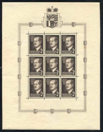 Liechtenstein 287-8 MS of 9 Stamps NH Selvage LH small stain in selvage