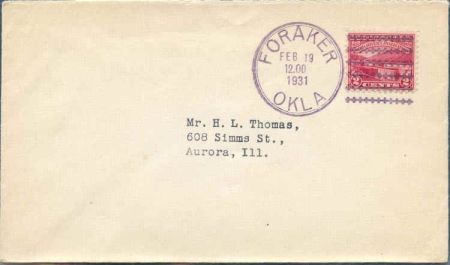 US Oklahoma, Foraker 681 Fancy Cancel Cover, Tiny Clovers
