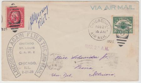 US 1928 Lindbergh Flight Cover with C4 and C34 Signed by Pilot